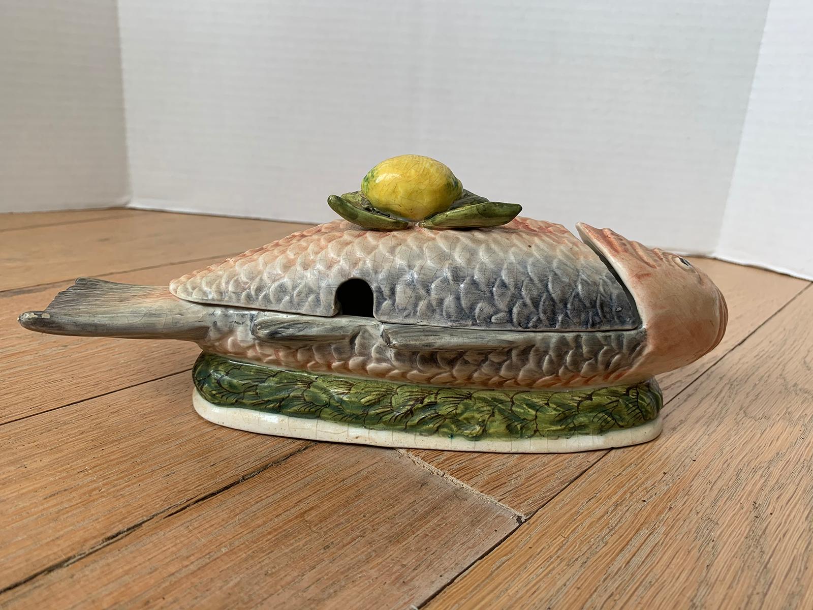 18th-19th Century Italian Hand Painted Lidded Porcelain Fish from David Byers 1