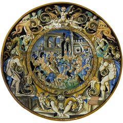 Antique 19th Century Italian Majolica Dish with Renaissance Figures