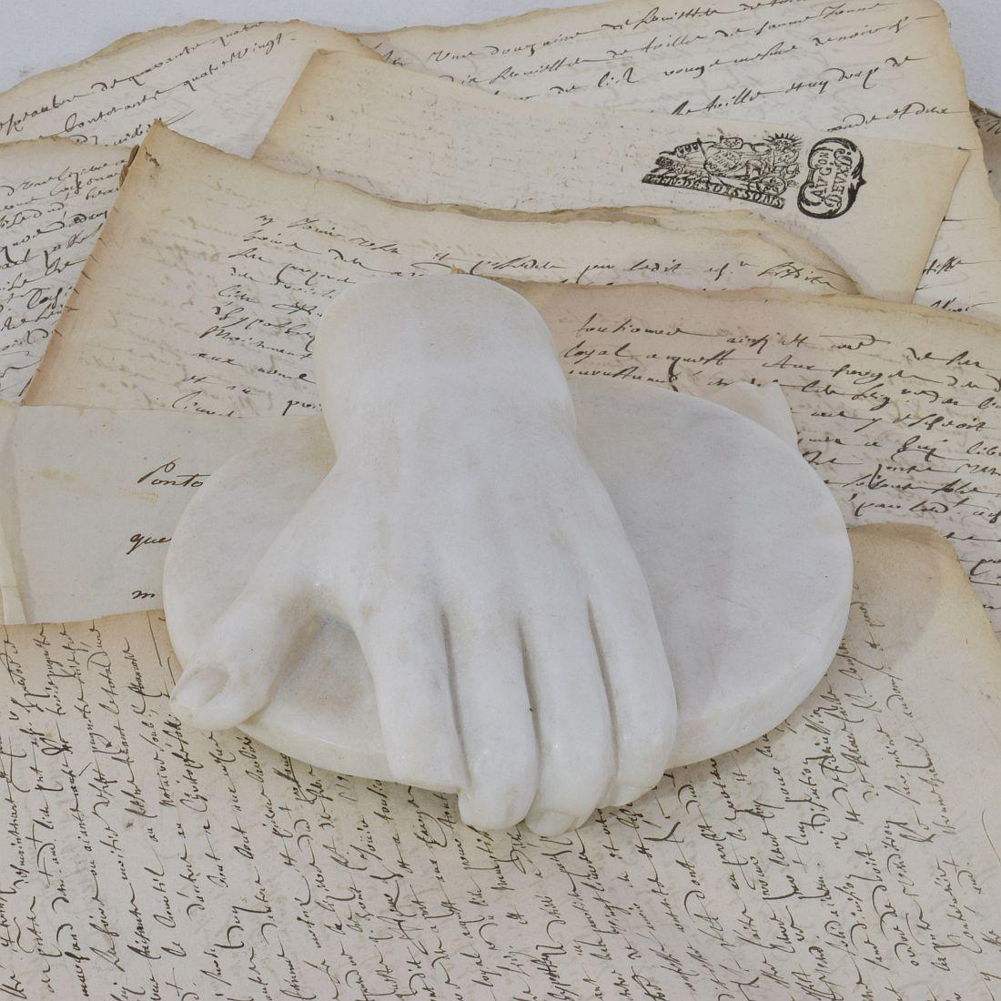 Hand-Carved 18th-19th Century Italian Marble Fragment of a Hand Holding a Disc