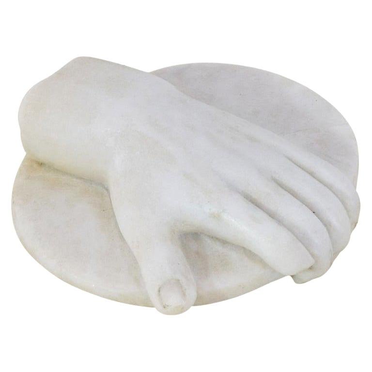 18th-19th Century Italian Marble Fragment of a Hand Holding a Disc