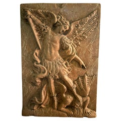 18th-19th Century Italian Marble Relief Sculpture of St Michael Slaying Lucifer