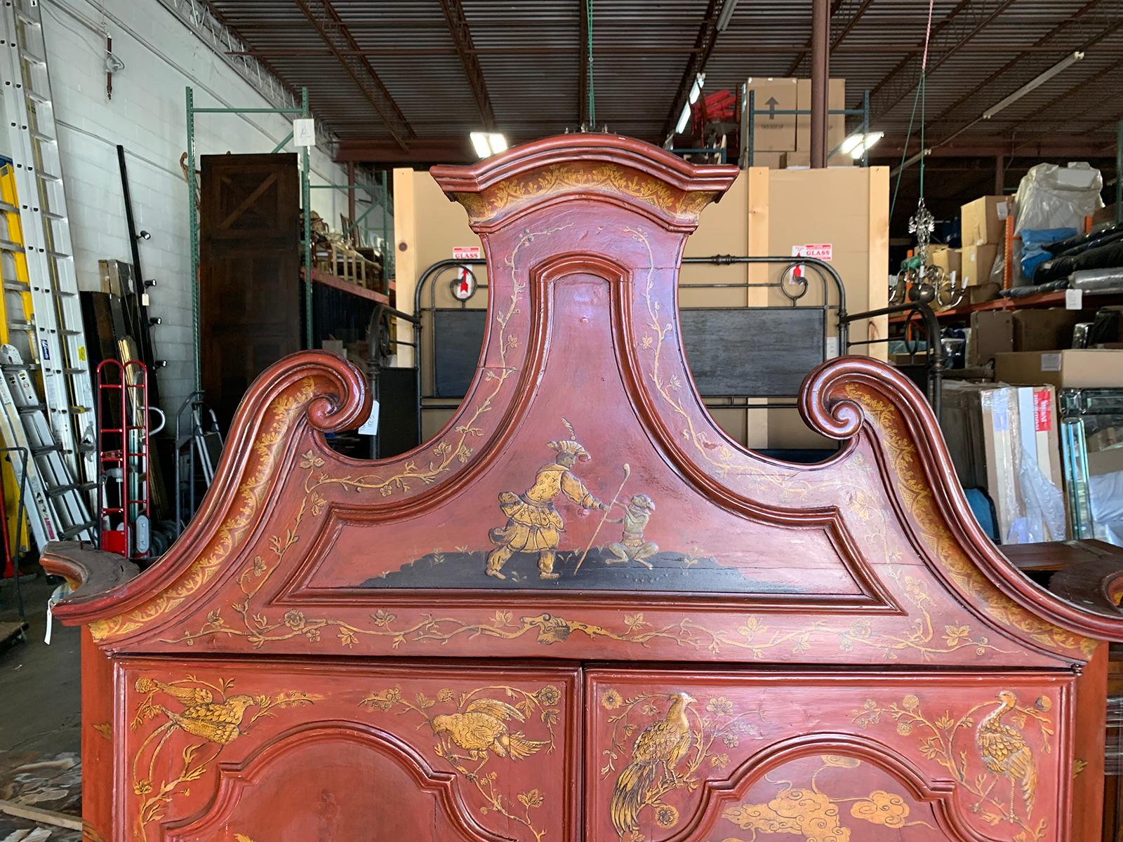 18th-19th Century Italian Red Chinoiserie Secretary For Sale 5