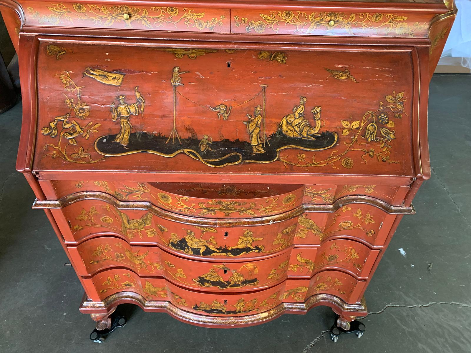 18th-19th Century Italian Red Chinoiserie Secretary For Sale 10