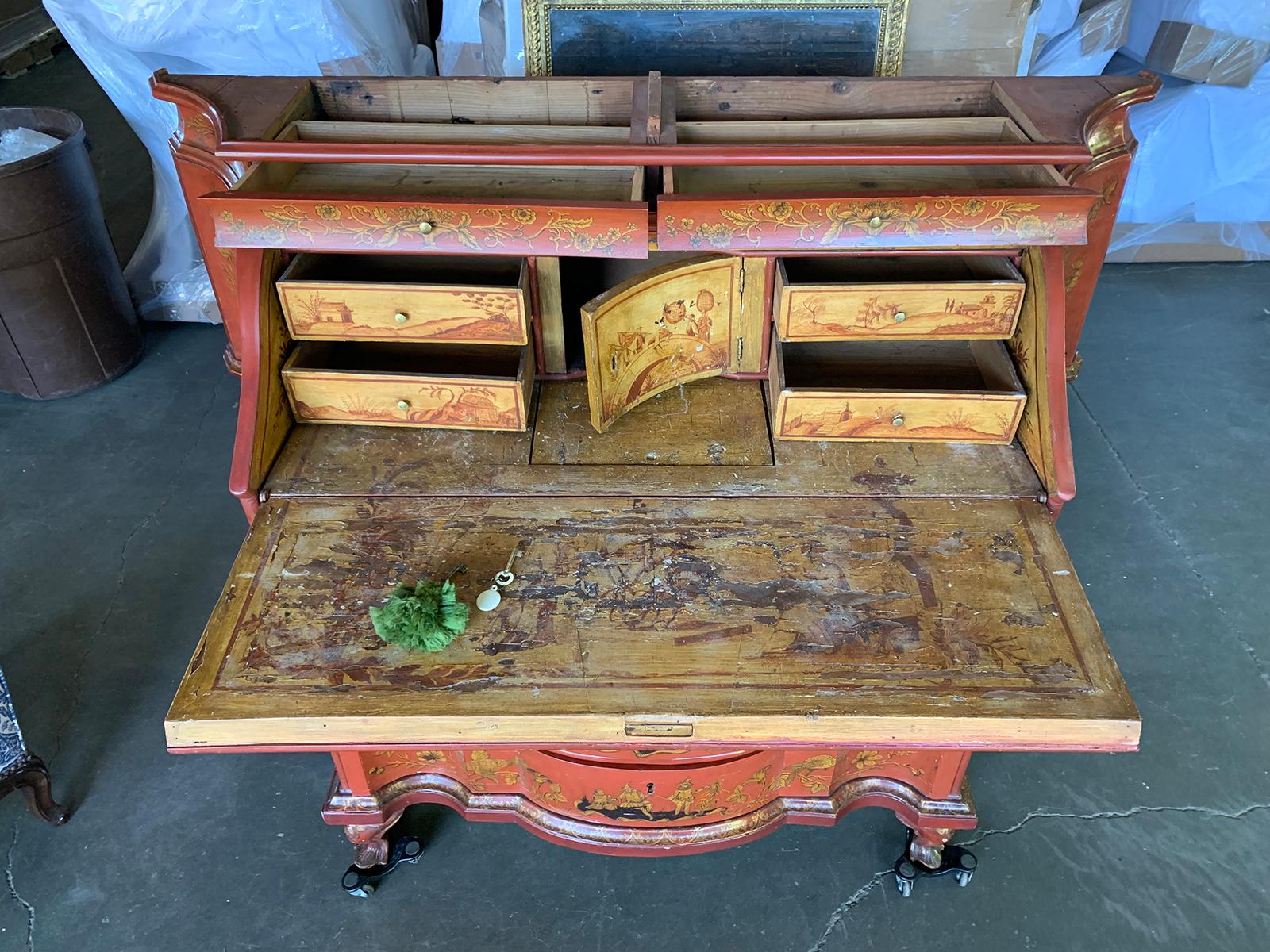 18th-19th Century Italian Red Chinoiserie Secretary For Sale 11