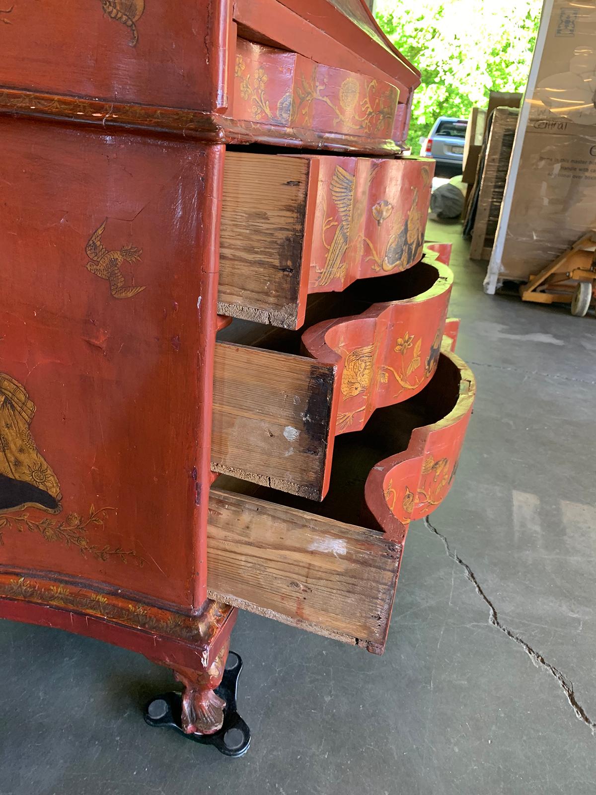 18th-19th Century Italian Red Chinoiserie Secretary For Sale 14