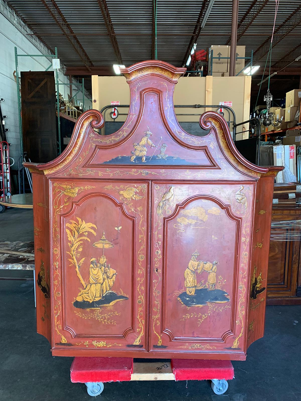 18th-19th century Italian red chinoiserie secretary.