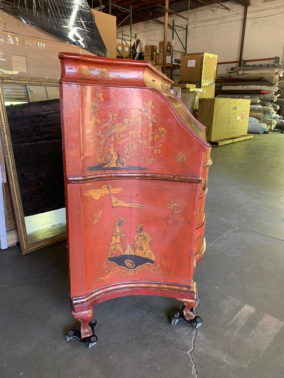 18th-19th Century Italian Red Chinoiserie Secretary For Sale 4