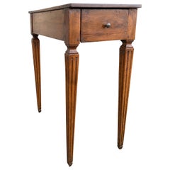 18th-19th Century Italian Walnut One-Drawer Side Table, Fluted Legs 18th-19th Century Italian Walnut One-Drawer Side Table, Fluted Legs