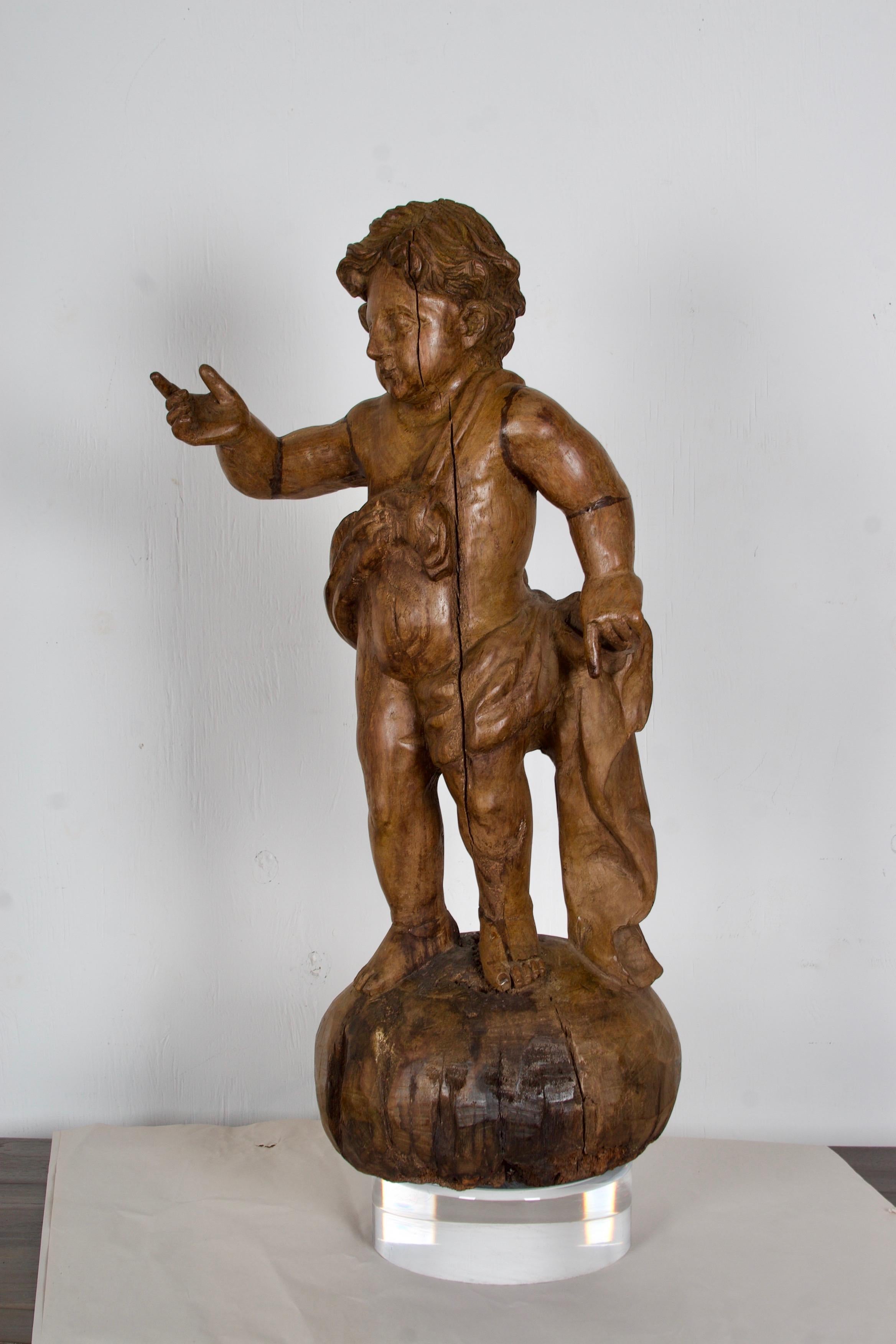 Hand-Carved 18th-19th Century Italian Wood Carved Angel For Sale