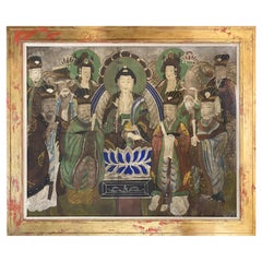 Siglo XVIII/XIX  Pergamino o estandarte budista coreano T'aenghwa pintado en marco