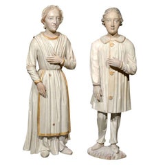 18th-19th Century Large Hand Carved Polychrome Figures