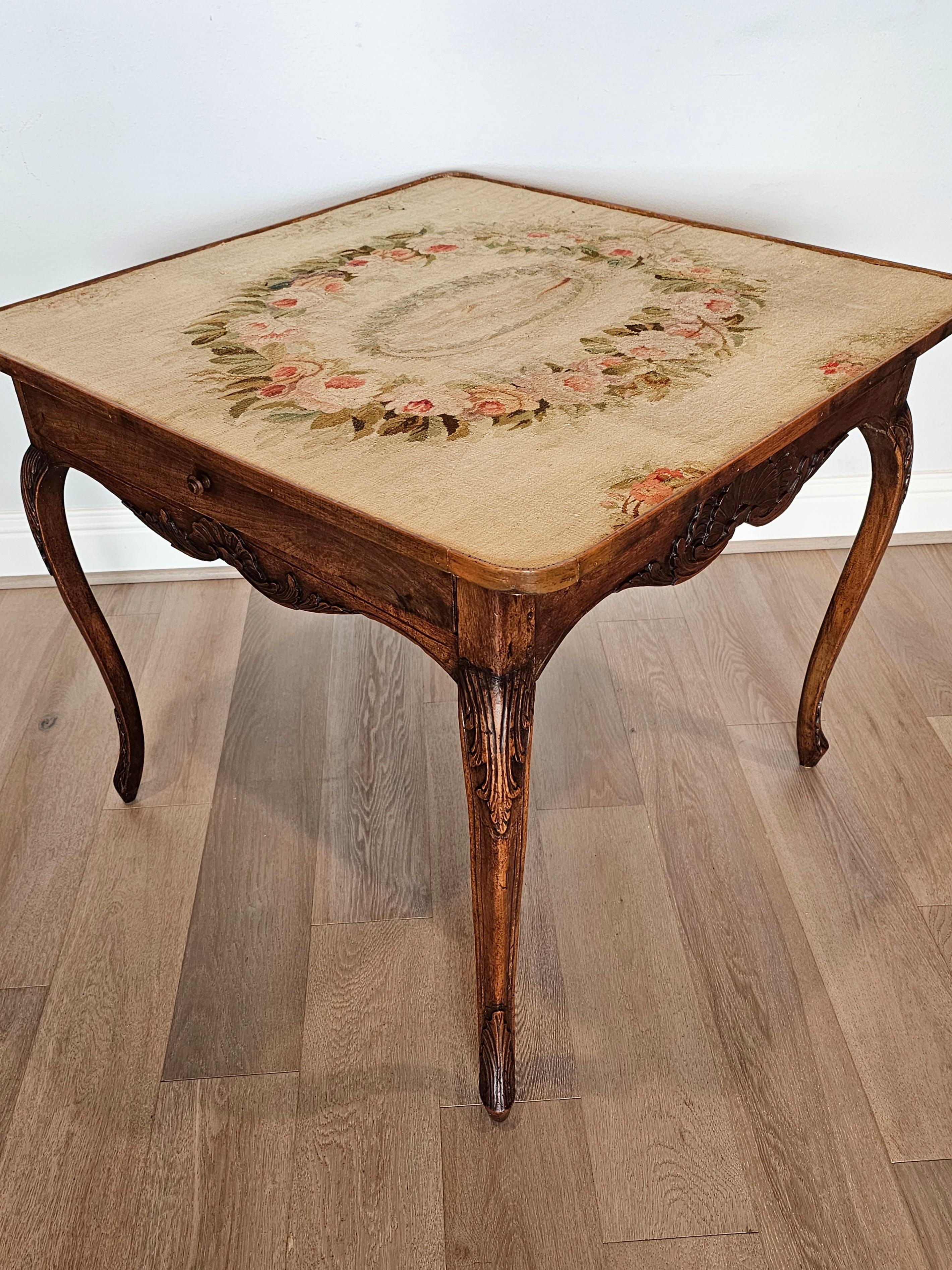 European 18th/19th Century Louis XV Style Carved Walnut Tapestry-Top Card Games Table  For Sale