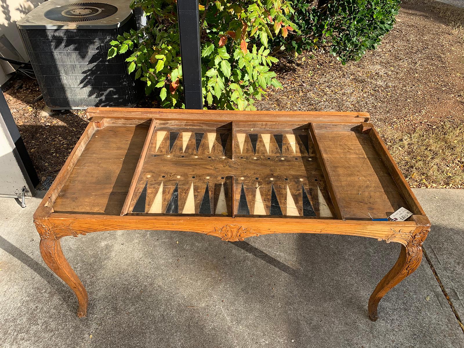 18th-19th Century French Louis XV Style Carved Tric-Trac Table with Leather Top For Sale 7