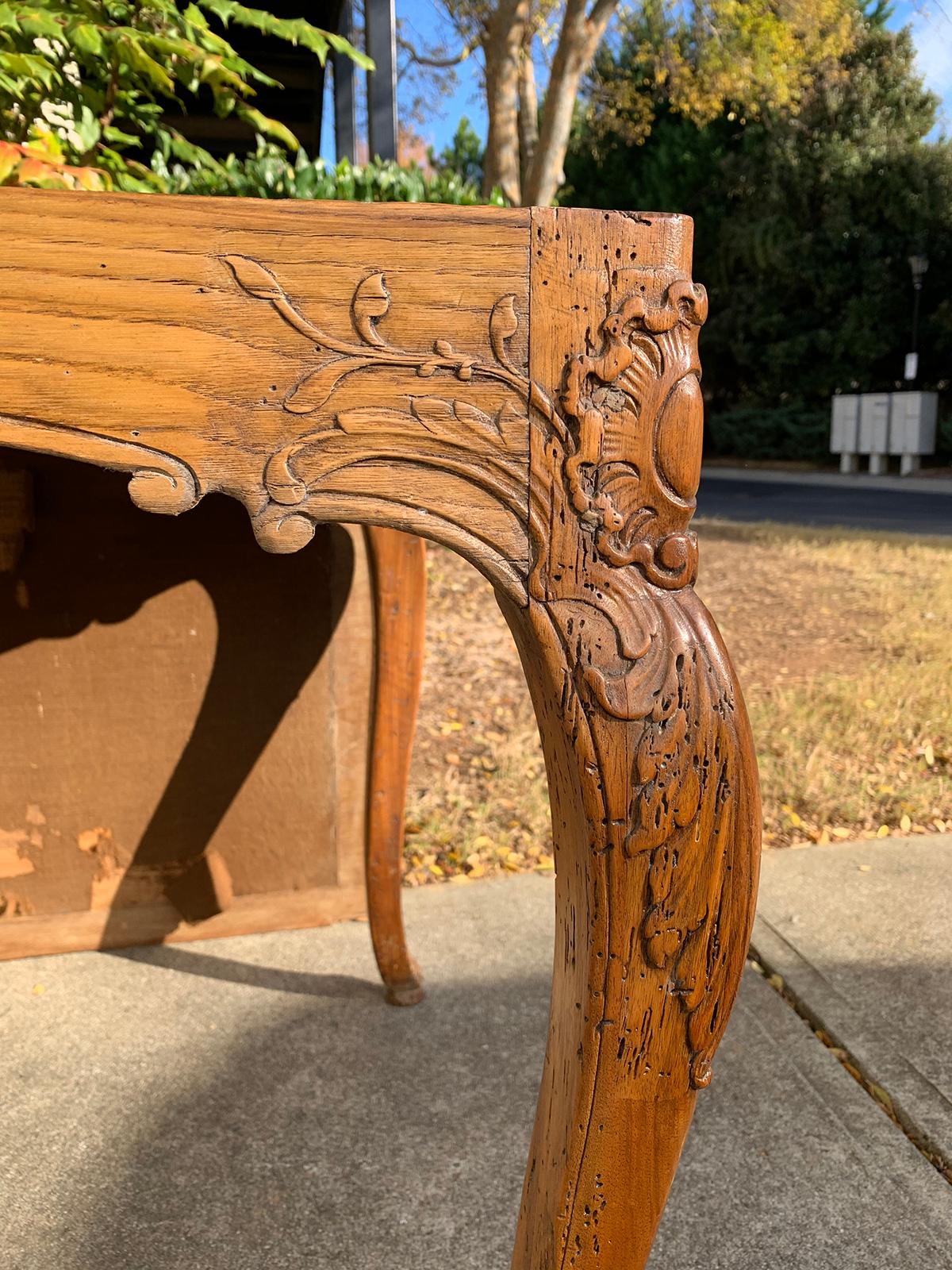 18th-19th Century French Louis XV Style Carved Tric-Trac Table with Leather Top For Sale 12