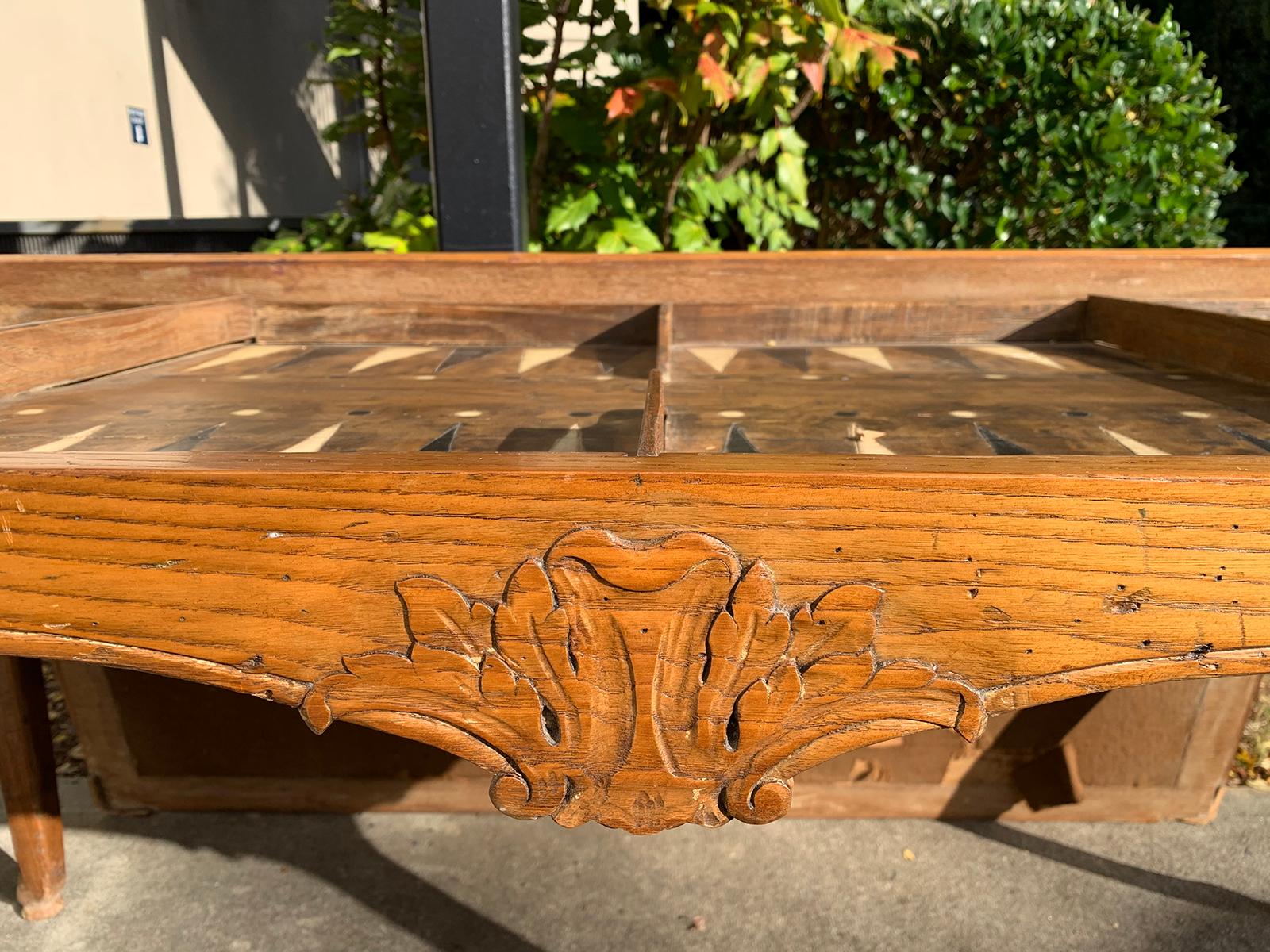 18th-19th Century French Louis XV Style Carved Tric-Trac Table with Leather Top For Sale 13