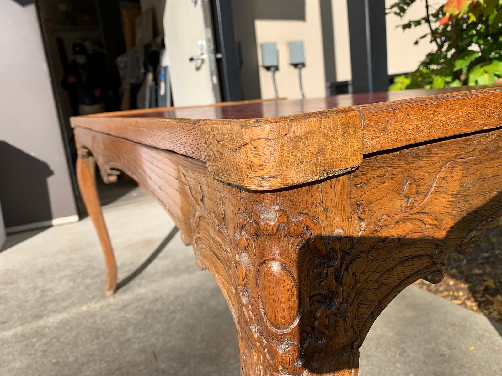 18th-19th Century French Louis XV Style Carved Tric-Trac Table with Leather Top For Sale 4