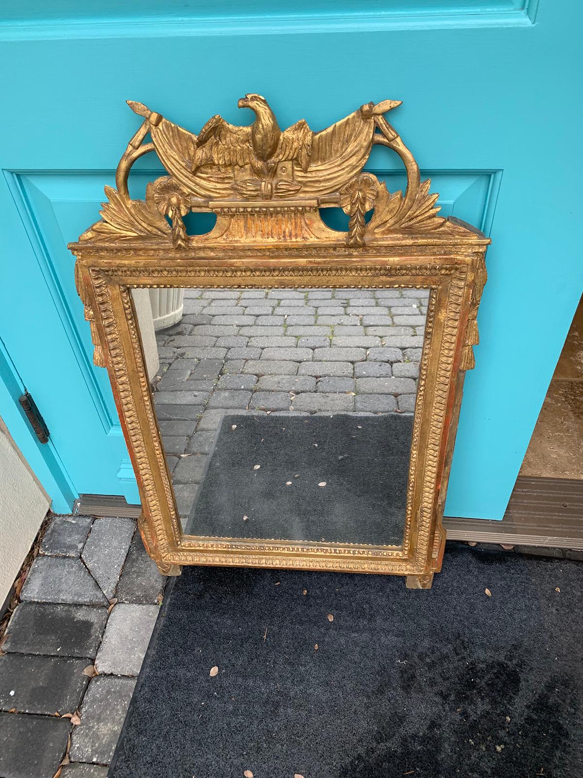 18th-19th Century Louis XVI Style Carved Giltwood Mirror with Eagle For Sale 1