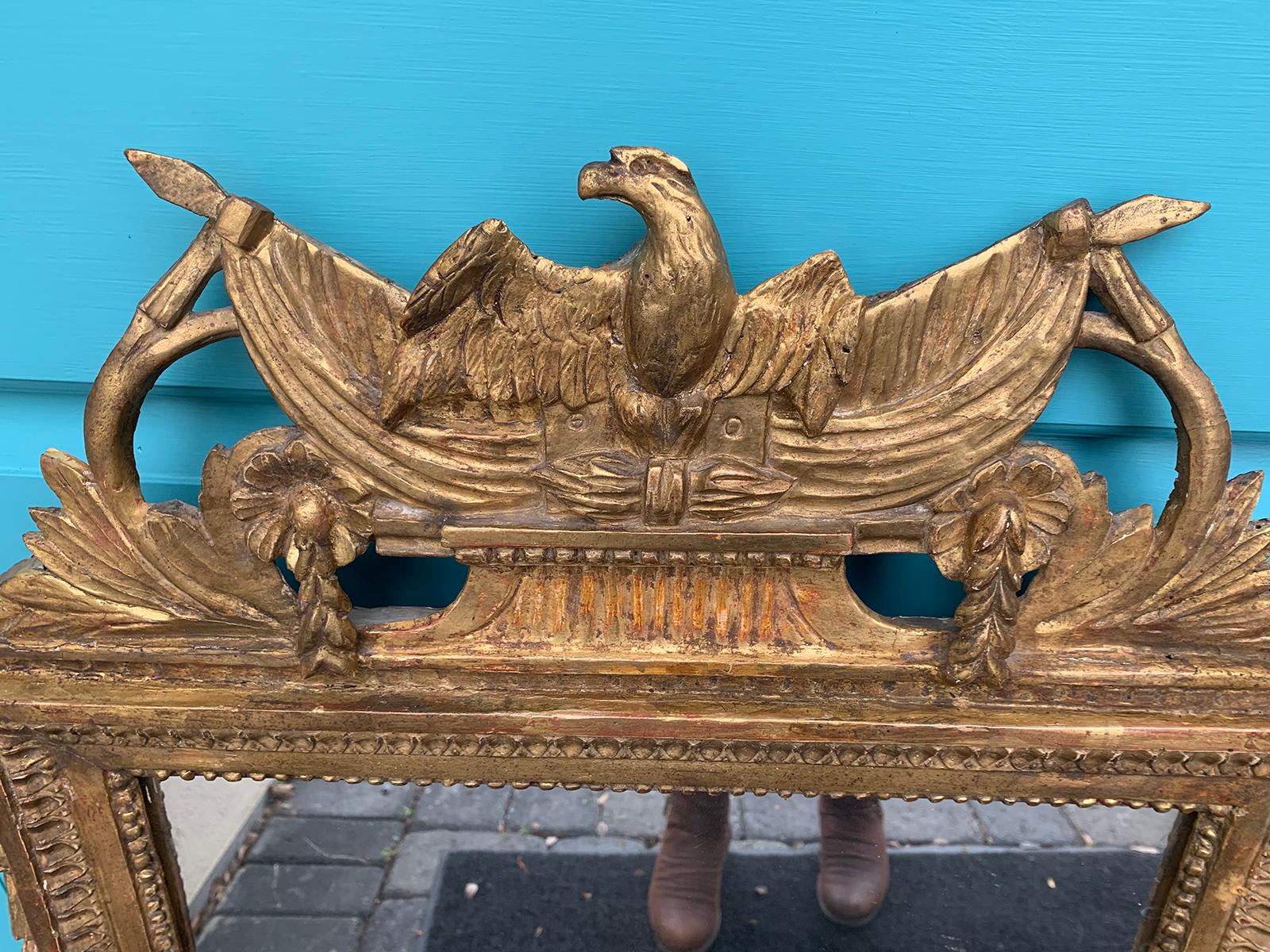 18th-19th Century Louis XVI Style Carved Giltwood Mirror with Eagle For Sale 2