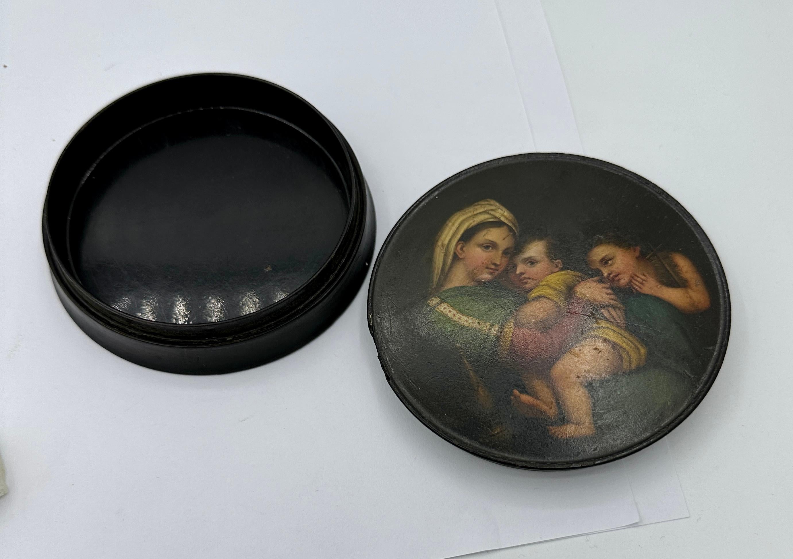 Georgian 18th-19th Century Madonna and Child Angel Portrait Miniature Box Hand Painted For Sale