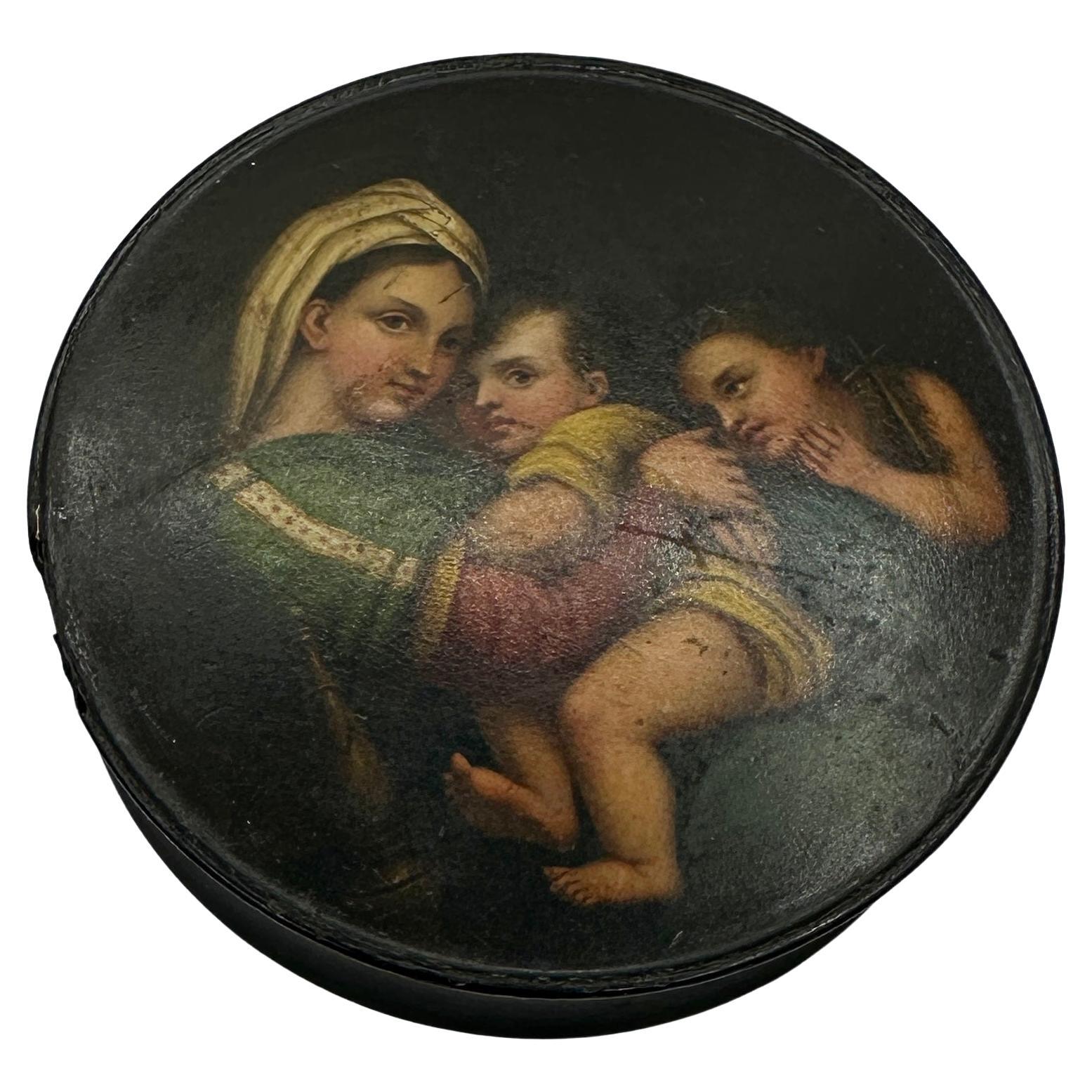 18th-19th Century Madonna and Child Angel Portrait Miniature Box Hand Painted For Sale