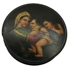 18th-19th Century Madonna and Child Angel Portrait Miniature Box Hand Painted