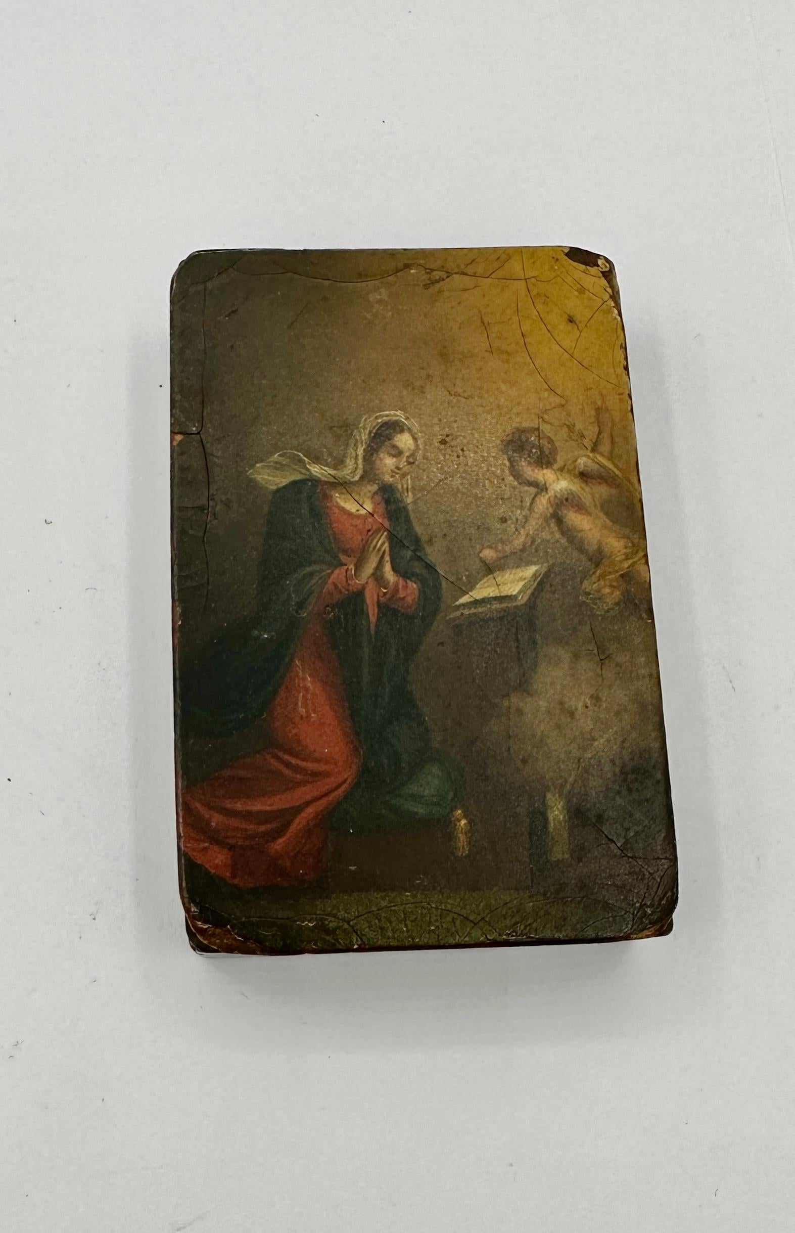 18. 19. Jahrhundert Madonna Maria und Engel Verkündigung Portrait Miniatur Box (Georgian) im Angebot