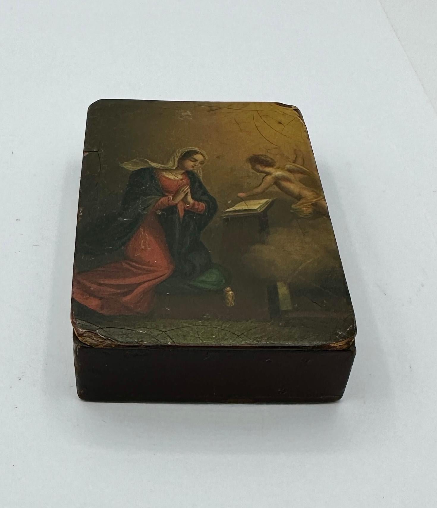 Georgian 18th-19th Century Madonna Mary and Angel Annunciation Portrait Miniature Box For Sale