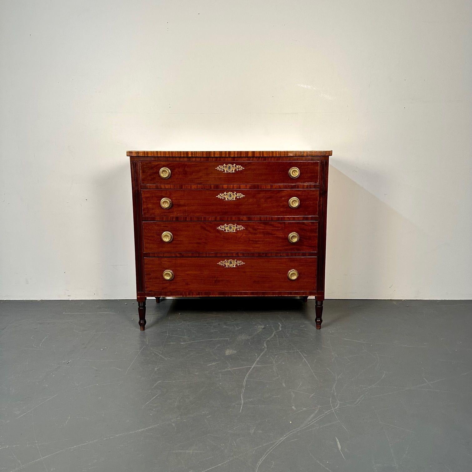 Georgian Polished 18th/19th Century Mahogany Chest, Dresser or Commode, Bronze Accents For Sale