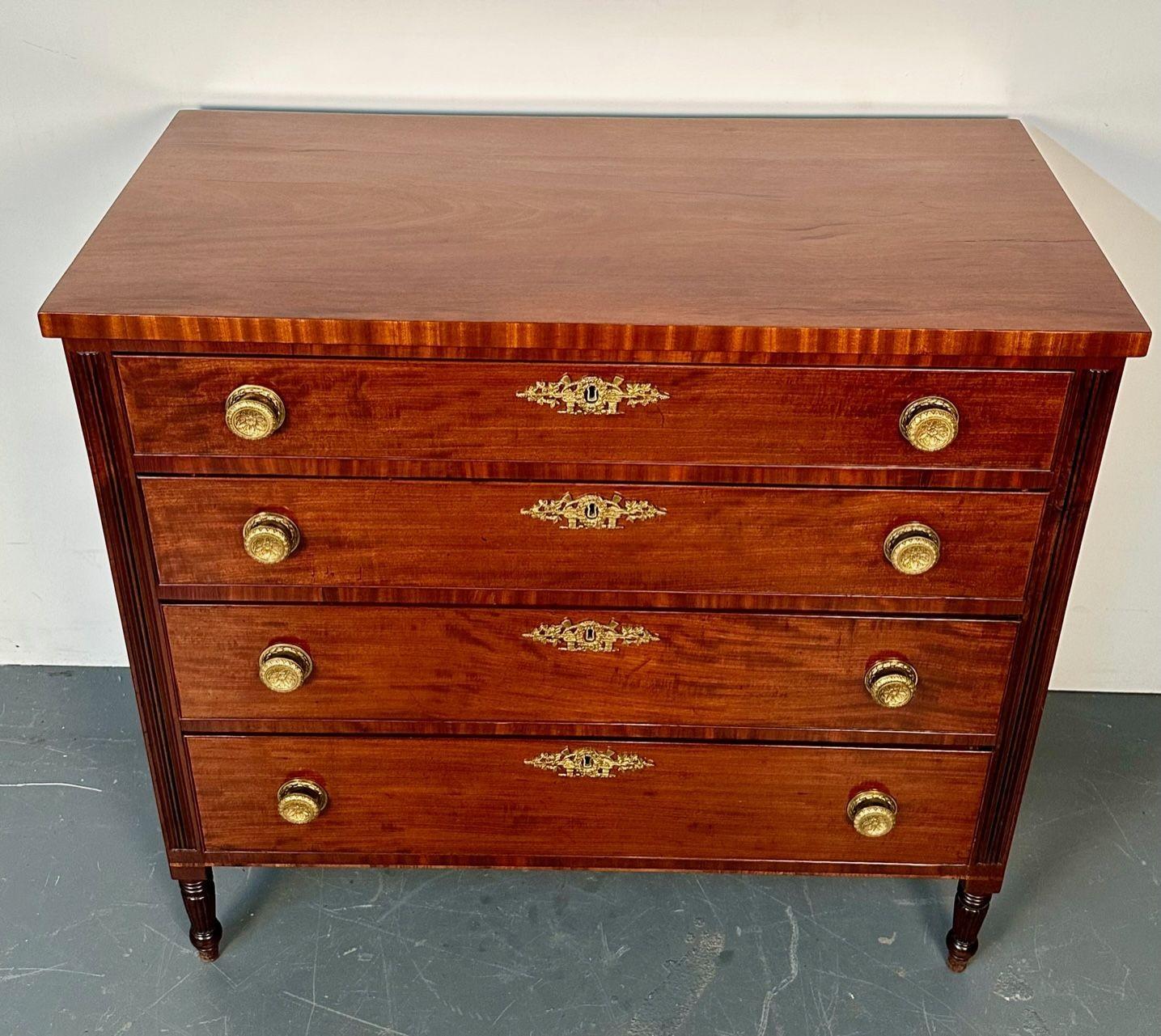 English Polished 18th/19th Century Mahogany Chest, Dresser or Commode, Bronze Accents For Sale