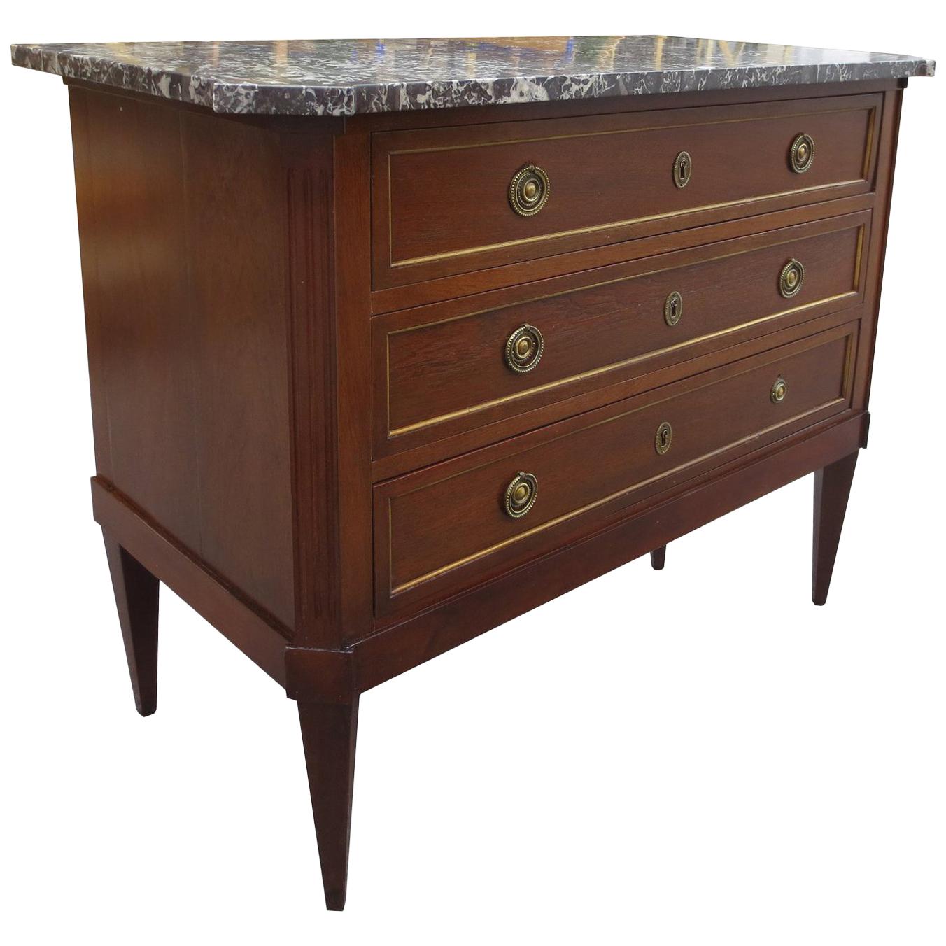 18th-19th Century Marble-Top Louis XVI Style Mahogany Chest