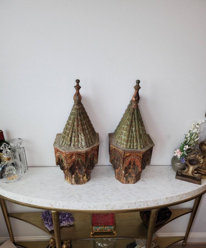 Folk Art 18th/19th Century Moroccan Mosque Architectural Ornament Steeple Finial Pair