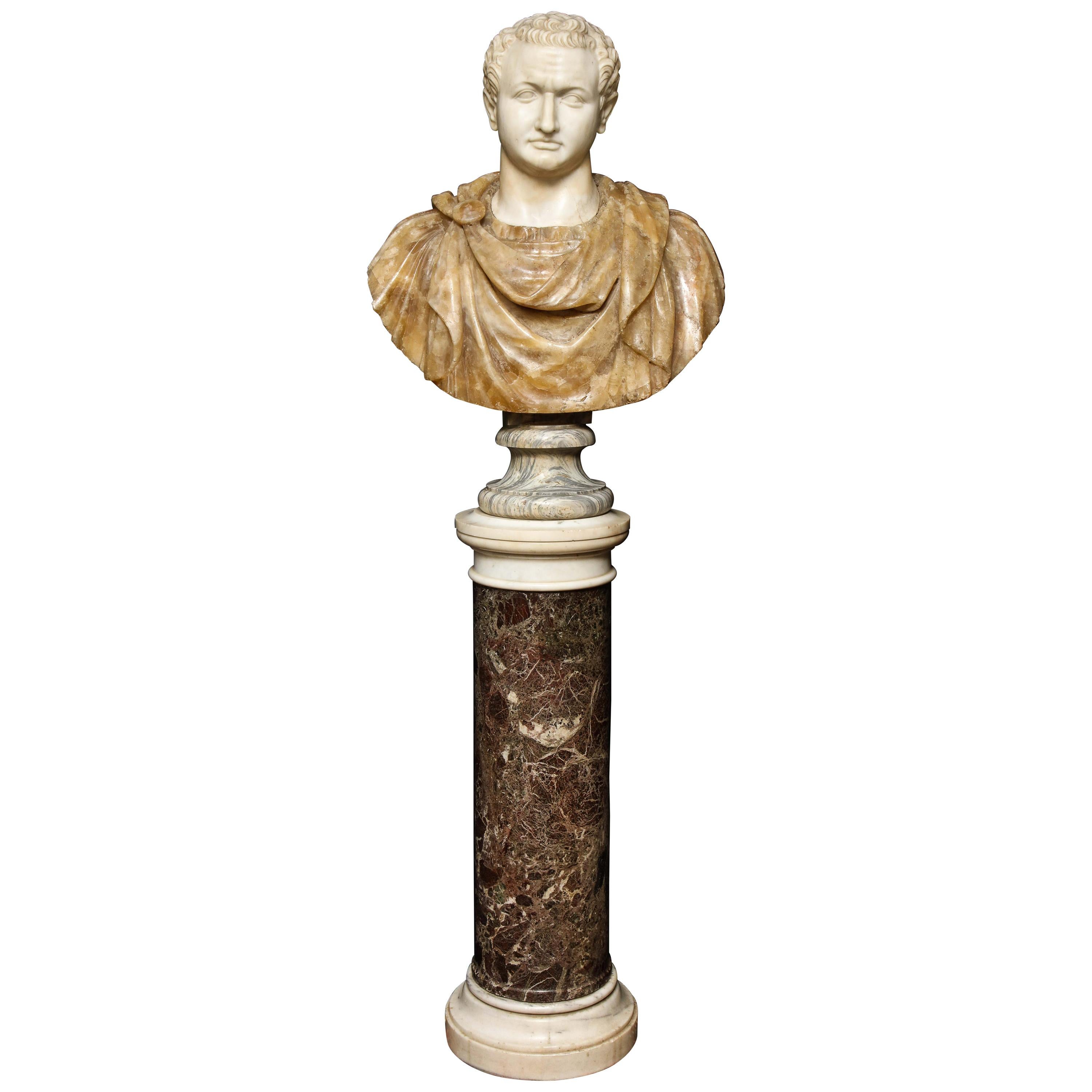 18th-19th Century Neoclassical Multi-Marble Bust of Roman Emperor Titus Domitian For Sale