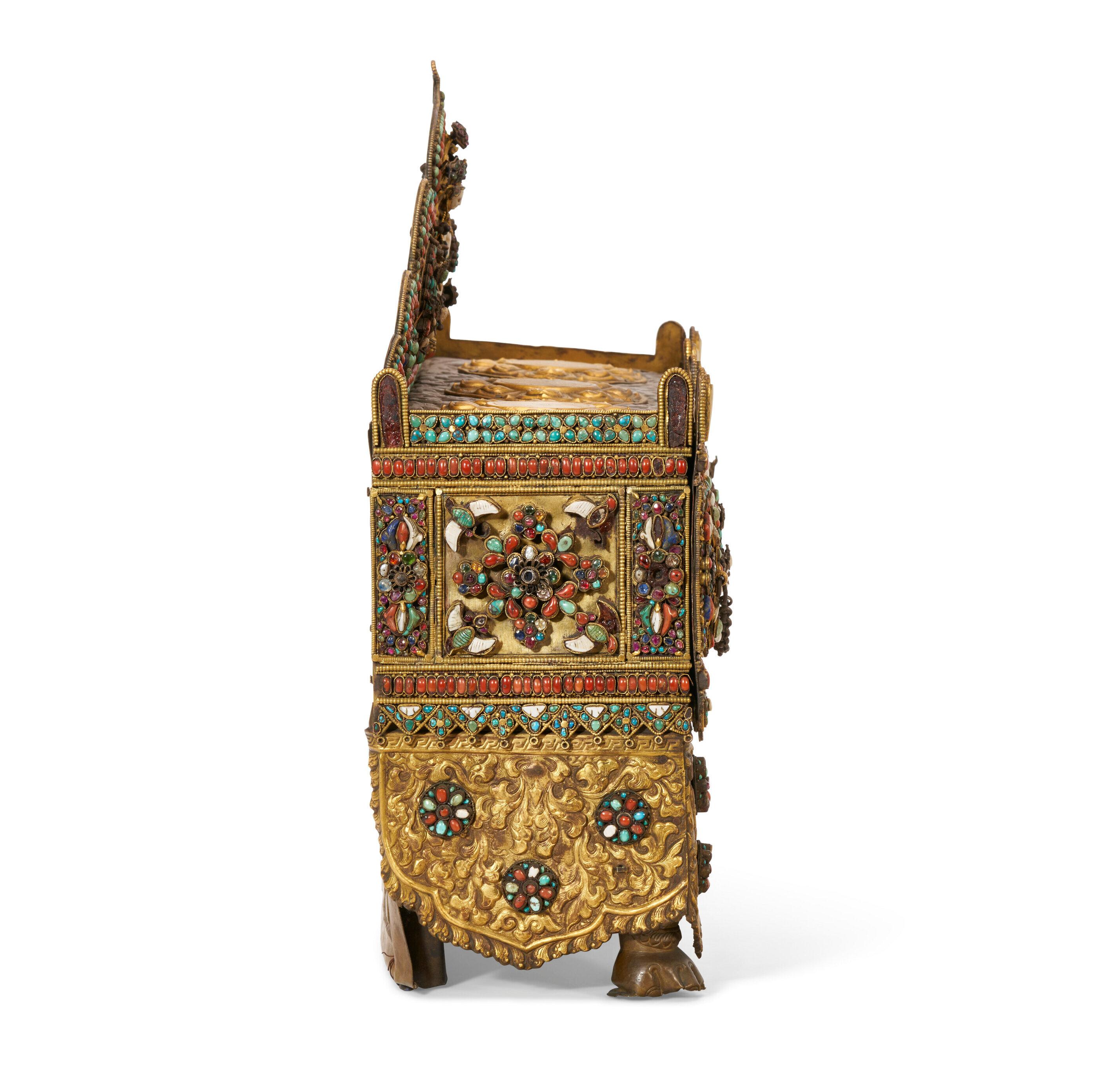 Inlay 18th/19th Century Nepalese Inlaid and Gilt Silver and Copper Altar For Sale