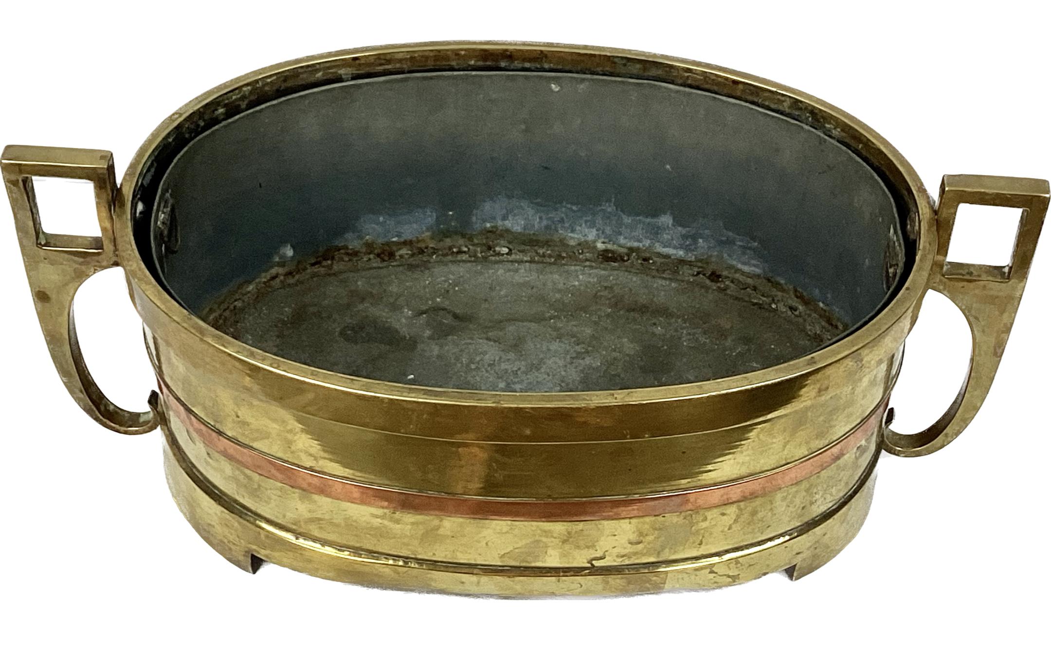 Georgian 18th/19th Century Oval Brass And Copper Planter With Liner For Sale