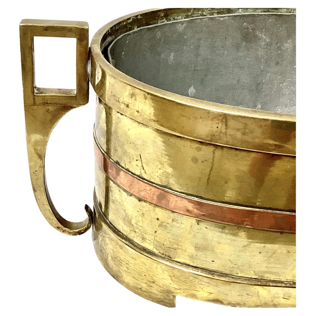 American 18th/19th Century Oval Brass And Copper Planter With Liner For Sale