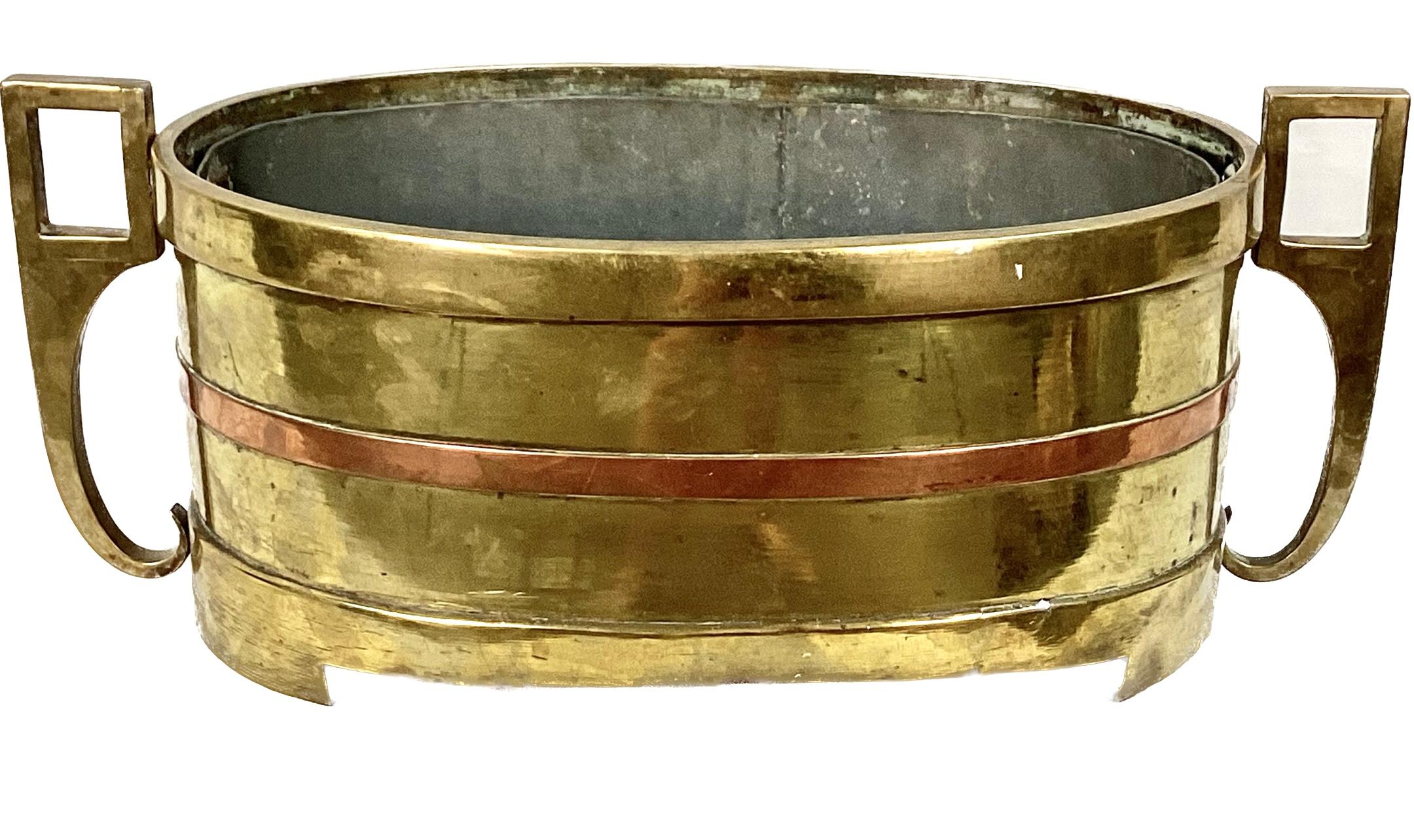 18th/19th Century Oval Brass And Copper Planter With Liner For Sale 1