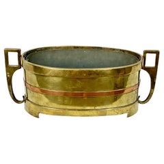 Antique 18th/19th Century Oval Brass And Copper Planter With Liner
