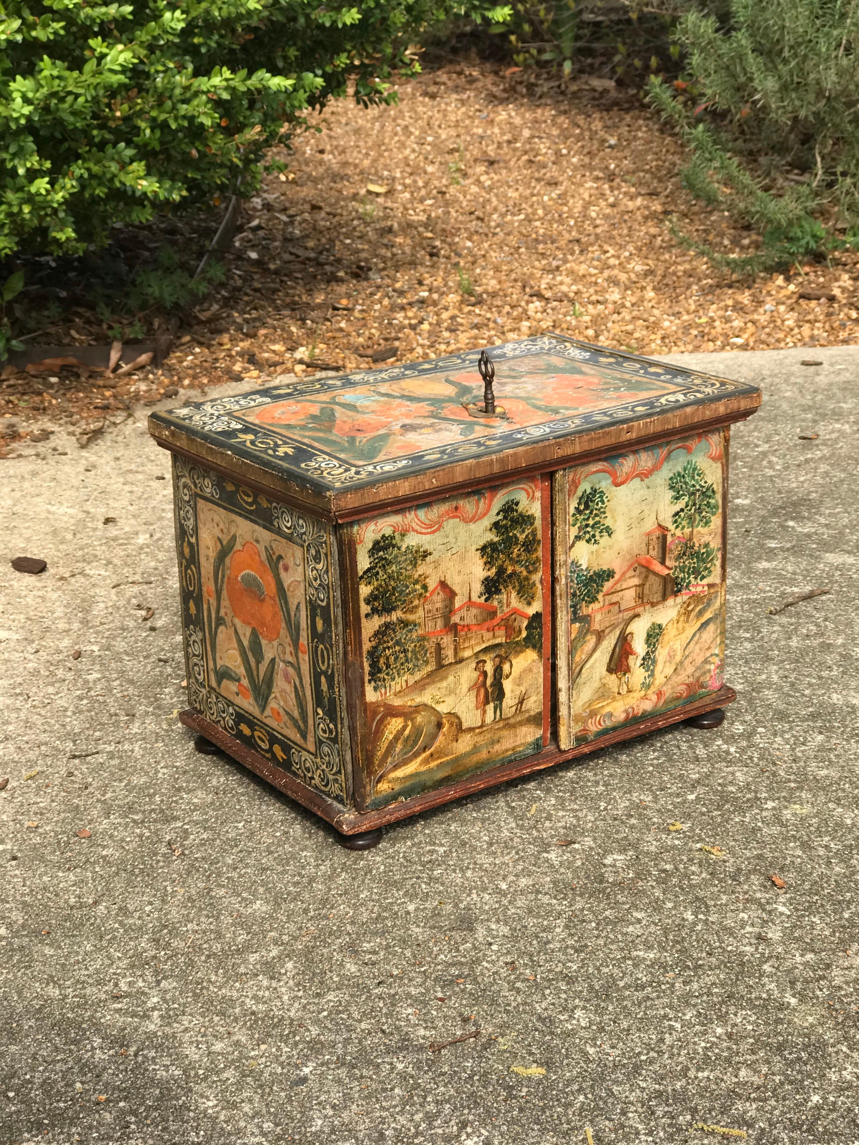 European 18th-19th Century Paint Decorated Continental Fitted Box