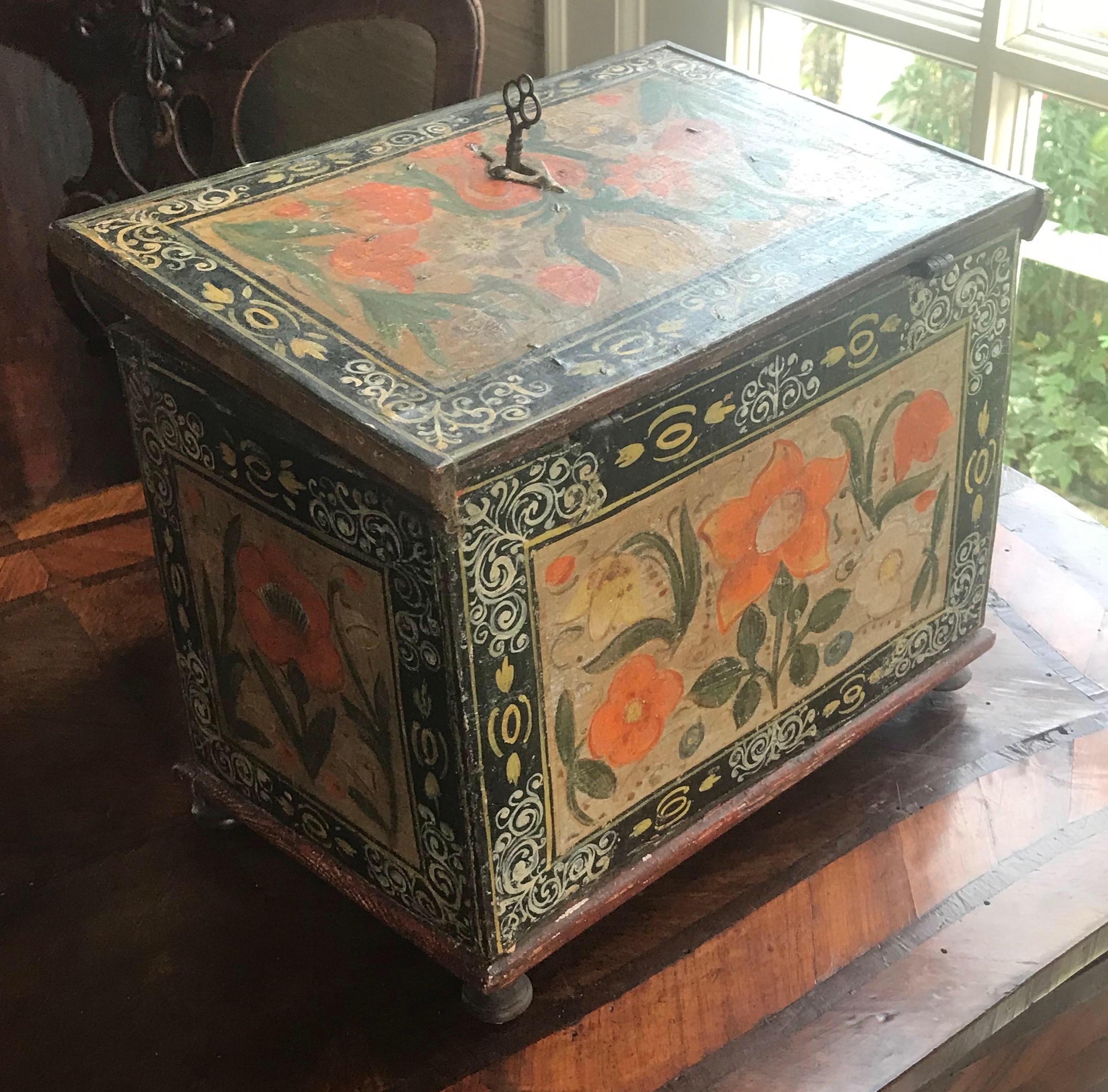 18th-19th Century Paint Decorated Continental Fitted Box 1