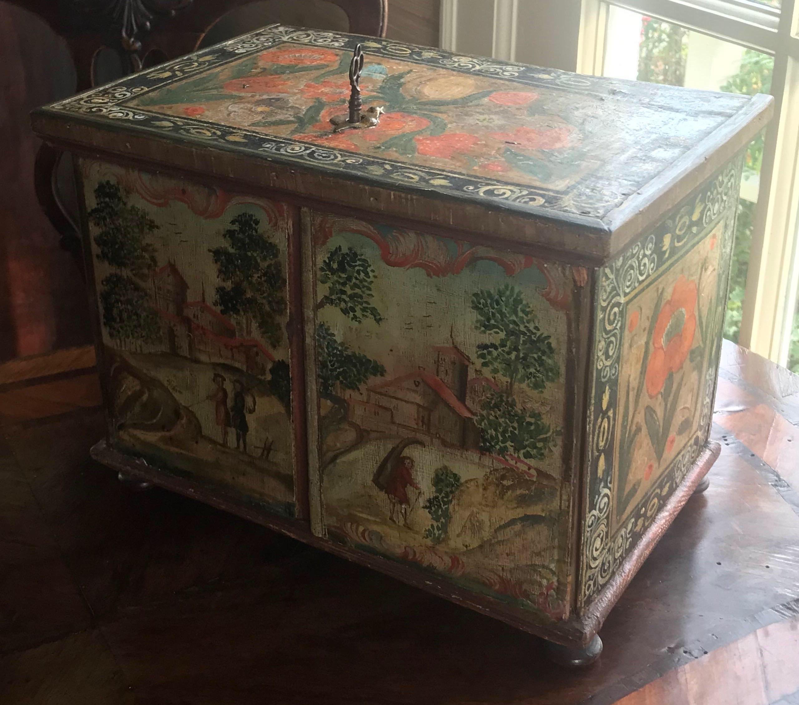 18th-19th Century Paint Decorated Continental Fitted Box 2