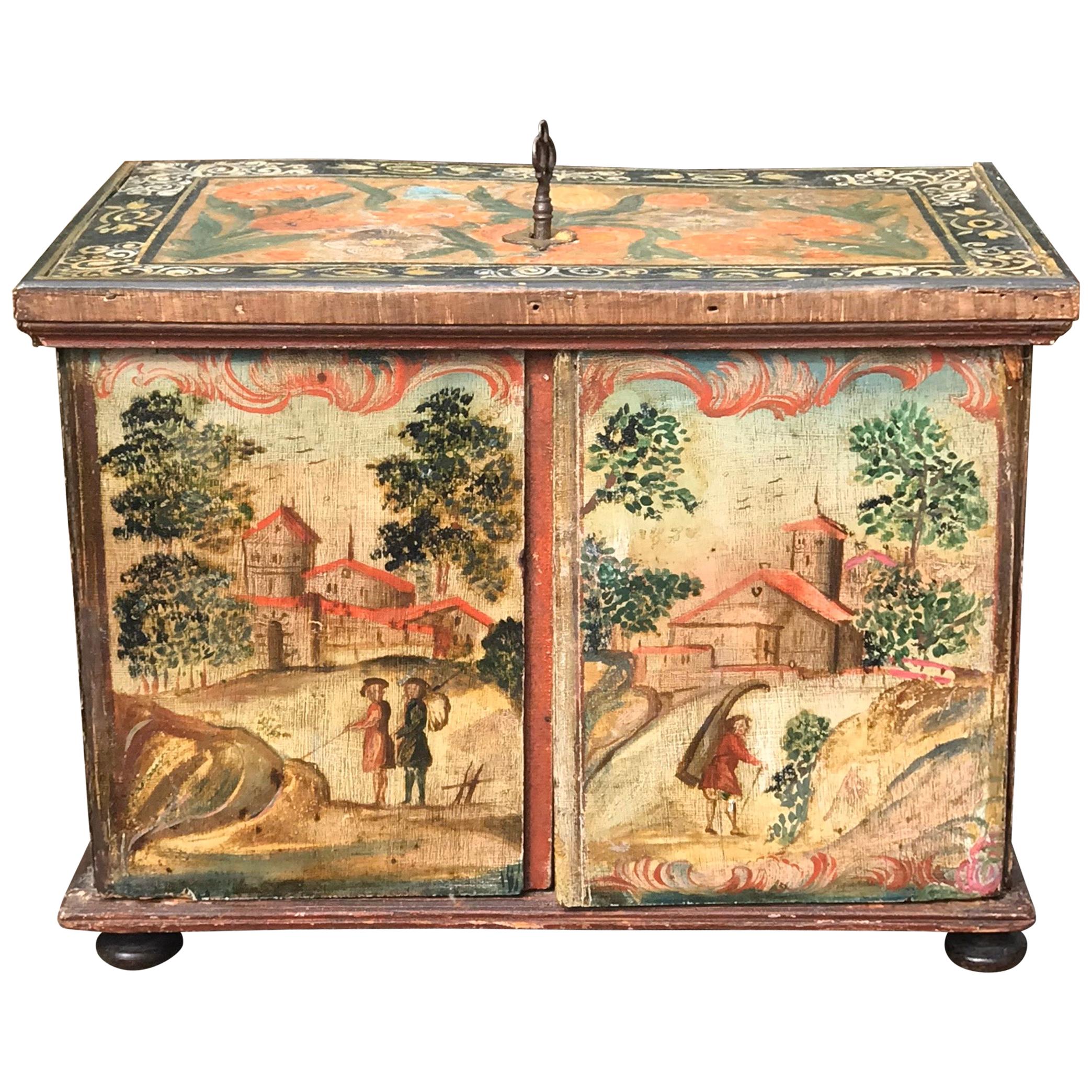 18th-19th Century Paint Decorated Continental Fitted Box
