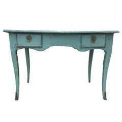 18th-19th Century Painted Louis XV Provincial Bureau Plat with Leather Top
