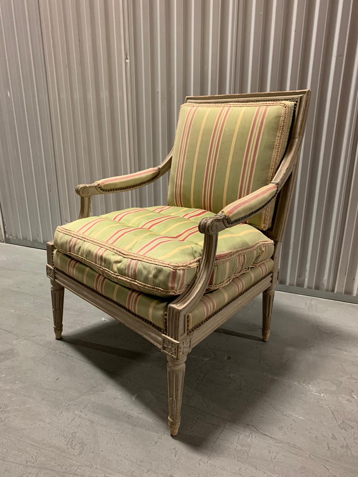 18th-19th century painted Louis XVI style armchair
Measures: 26.25