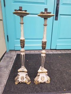 18th/19th Century Pair of Italian Wooden Candlesticks
