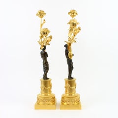 Fine Pair of Russian Figural Gilt and Patinated Bronze Candelabra, circa 1800
