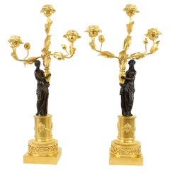 18th/19th Century Pair of Russian Figural Gilt and Patinated Bronze Candelabra