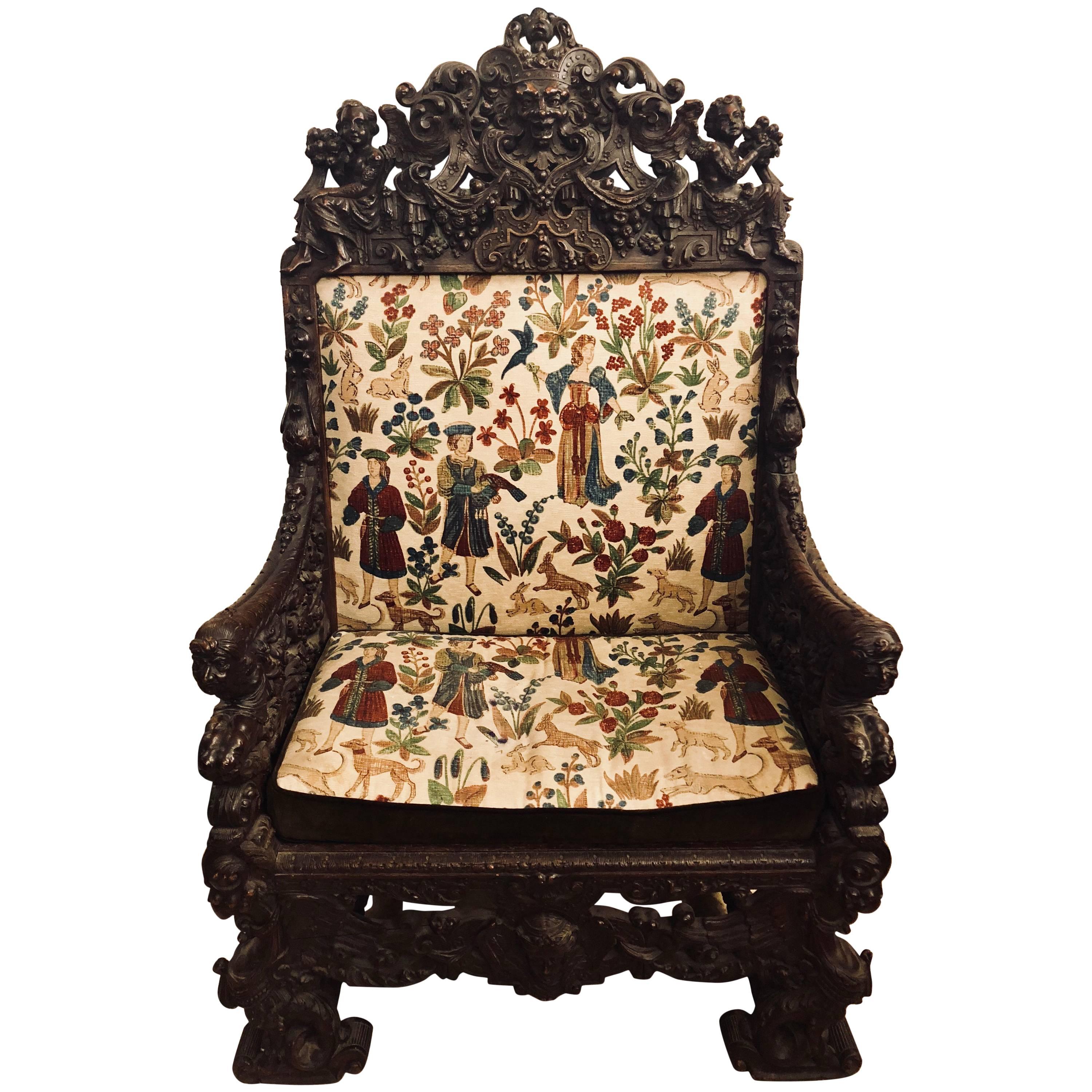 18th-19th Century Palatial Carved Throne or Armchair Manner of Horner Brothers