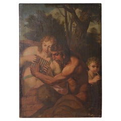 Antique 18th-19th Century "Pan's Conquest of Selene" Original Oil Painting