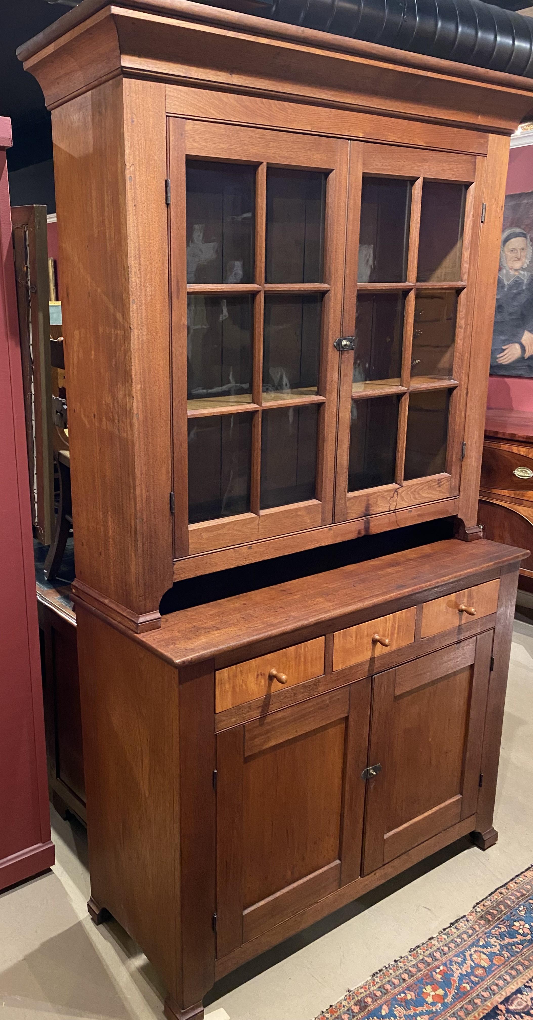 American 18th/19th Century Pennsylvania Walnut Two Part Step Back Cupboard For Sale