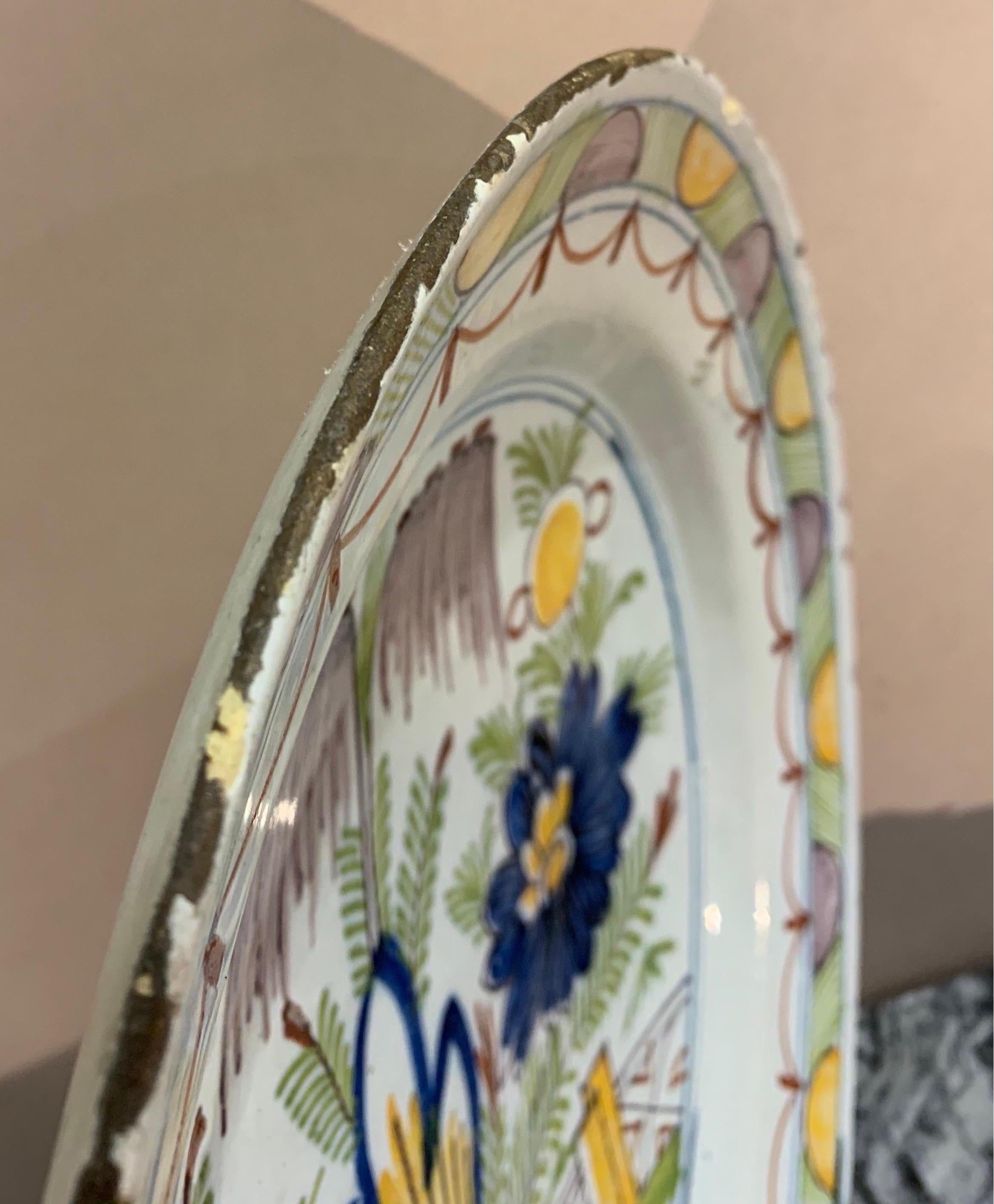 Dutch 18th-19th Century Polychrome Delft Platter For Sale